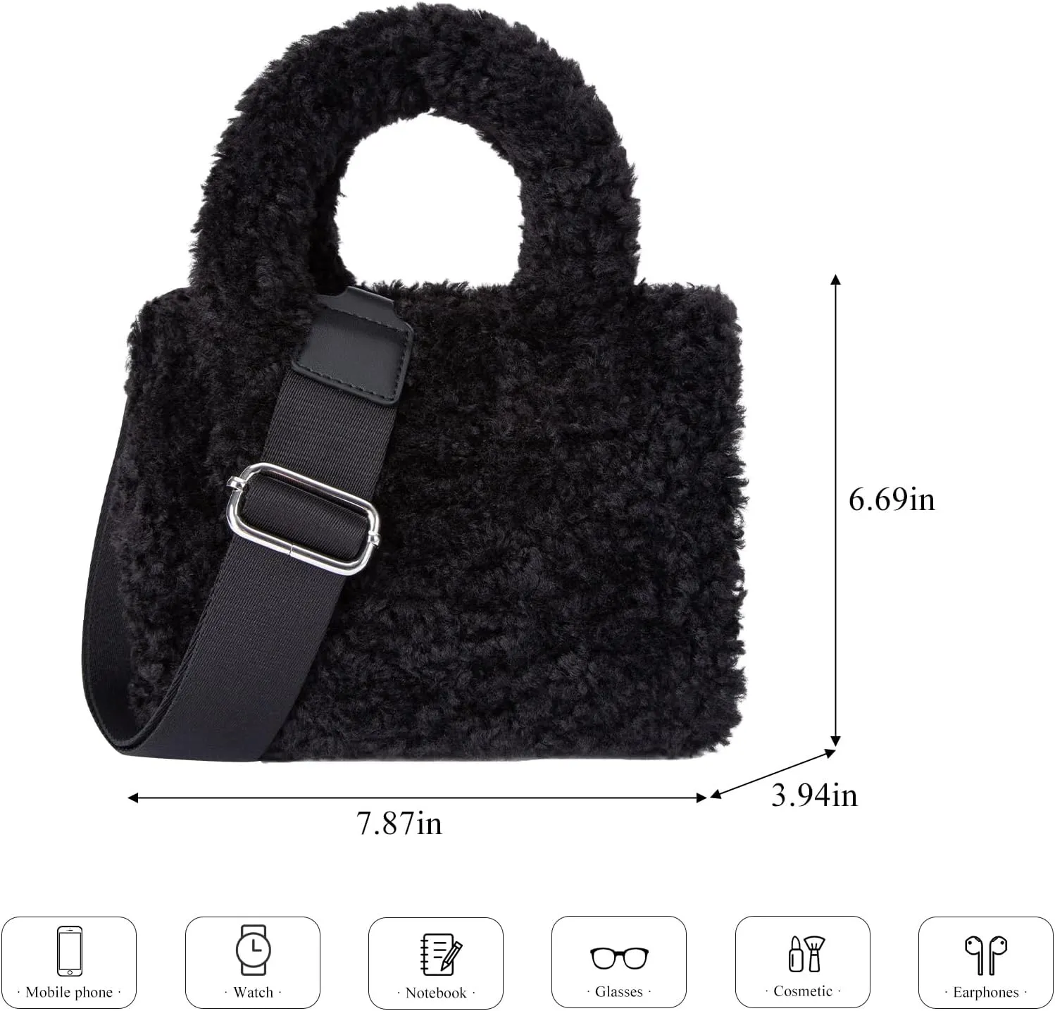 Furry Tote Bag Cute Mini Faux Fur Bag Winter Lambswool Fuzzy Purses and Handbags for Women