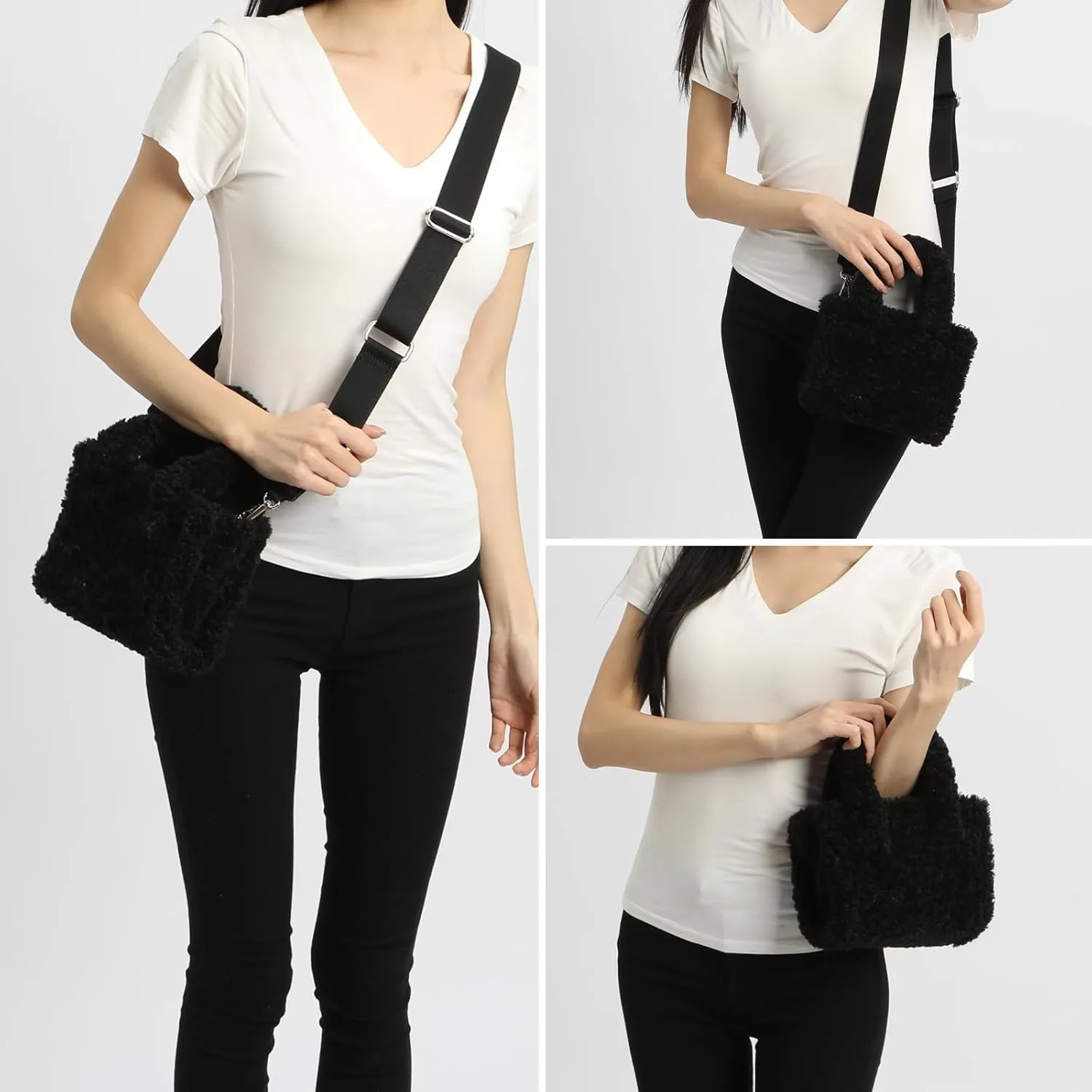 Furry Tote Bag Cute Mini Faux Fur Bag Winter Lambswool Fuzzy Purses and Handbags for Women