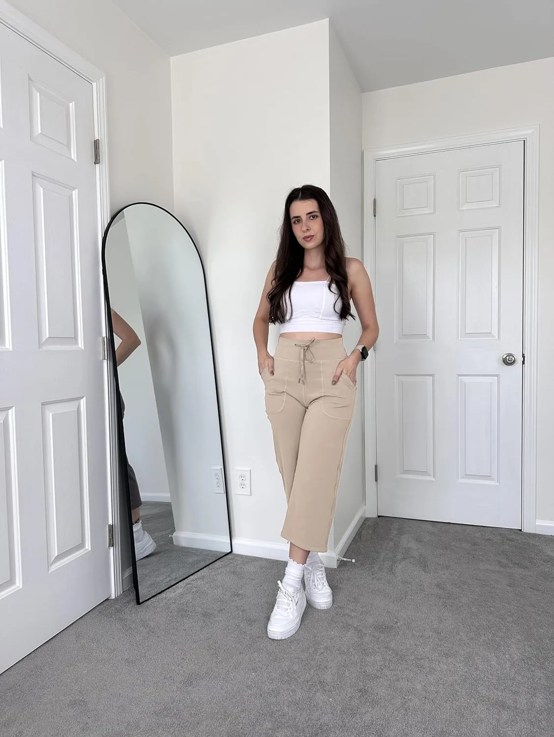 G4Free Wide Leg Capris Yoga Pants for Women with Pockets Summer High Waist Dress Pants for Workout Casual Pants 21"
