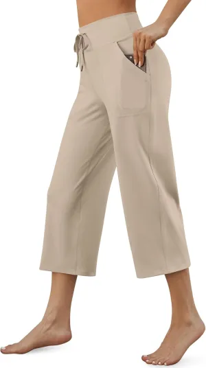 G4Free Wide Leg Capris Yoga Pants for Women with Pockets Summer High Waist Dress Pants for Workout Casual Pants 21"
