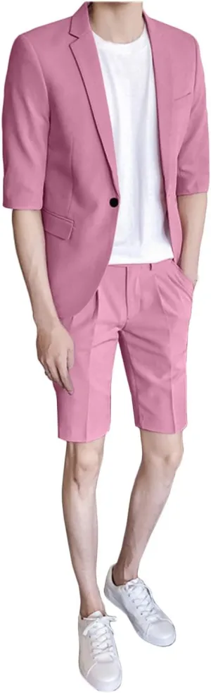 GATMSTZ Men Notch Lapel Summer Suits One Button Half Sleeves Blazer Short Pants