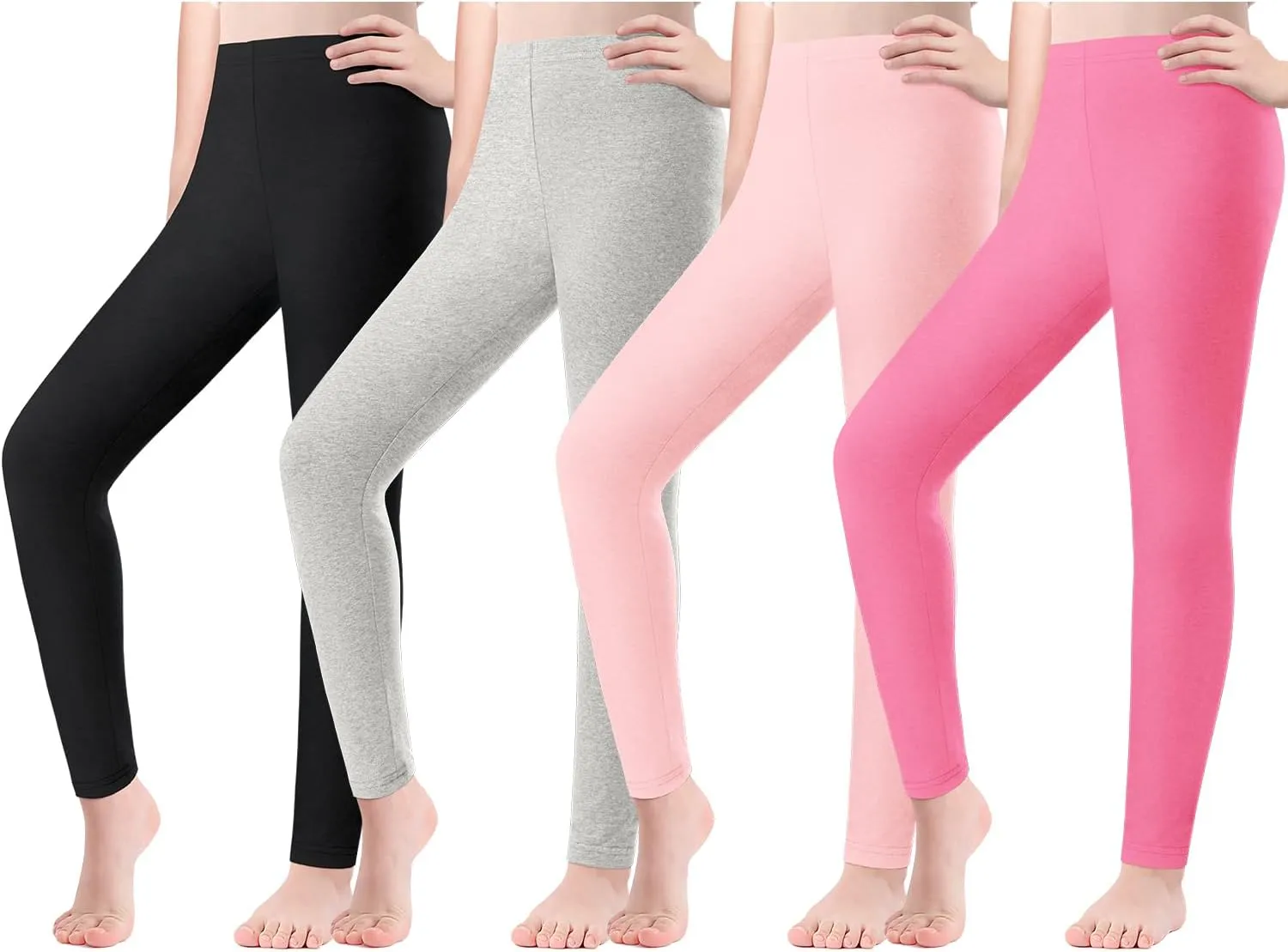 Girls Leggings 4 Pack Cotton Full Length Kids Teens Pants Toddler Footless Pull On Athletic Bottoms