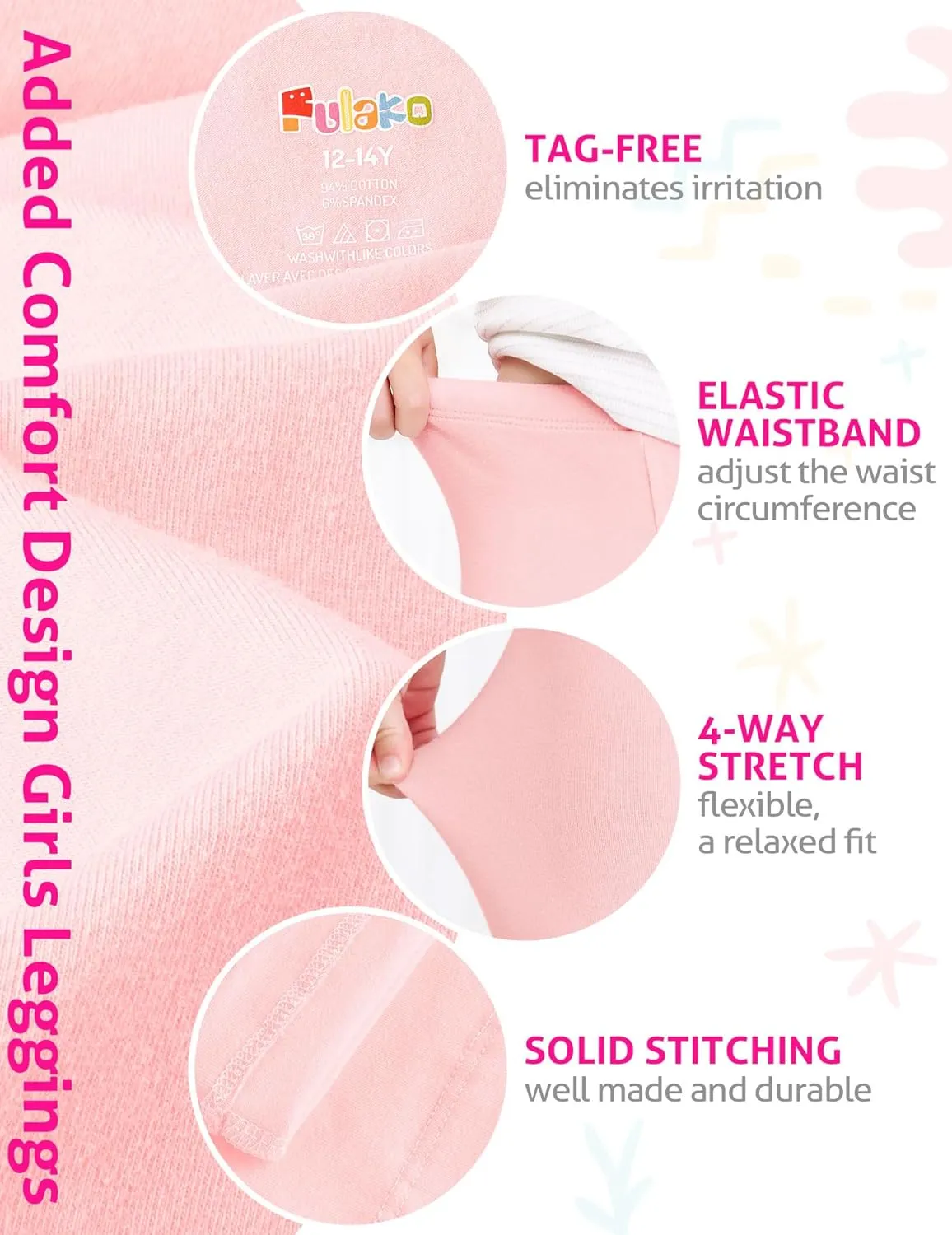 Girls Leggings 4 Pack Cotton Full Length Kids Teens Pants Toddler Footless Pull On Athletic Bottoms