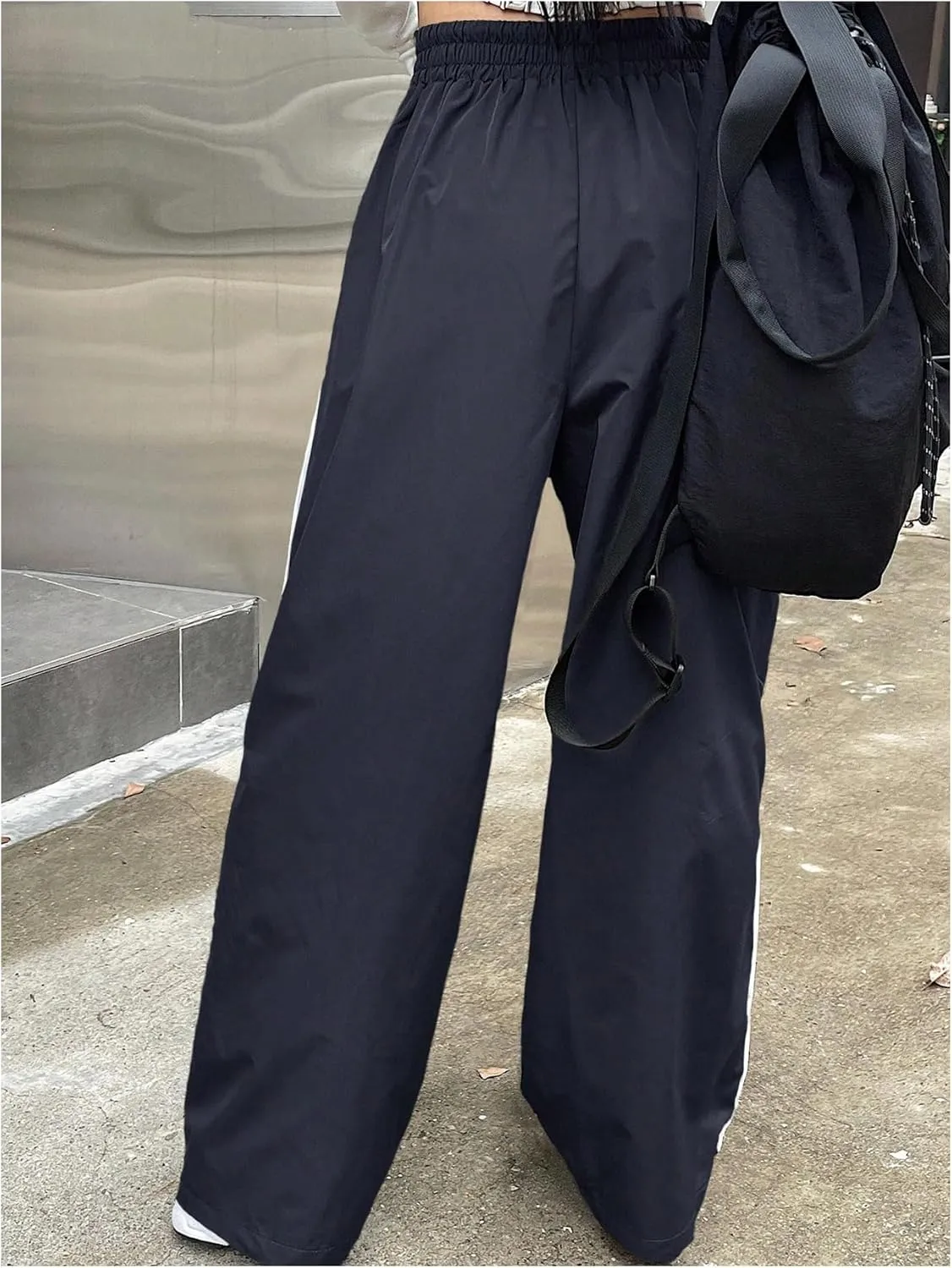 GORGLITTER Women's Baggy Wide Leg Parachute Pants Y2K Bell Bottom Drawstring Waist Track Pants