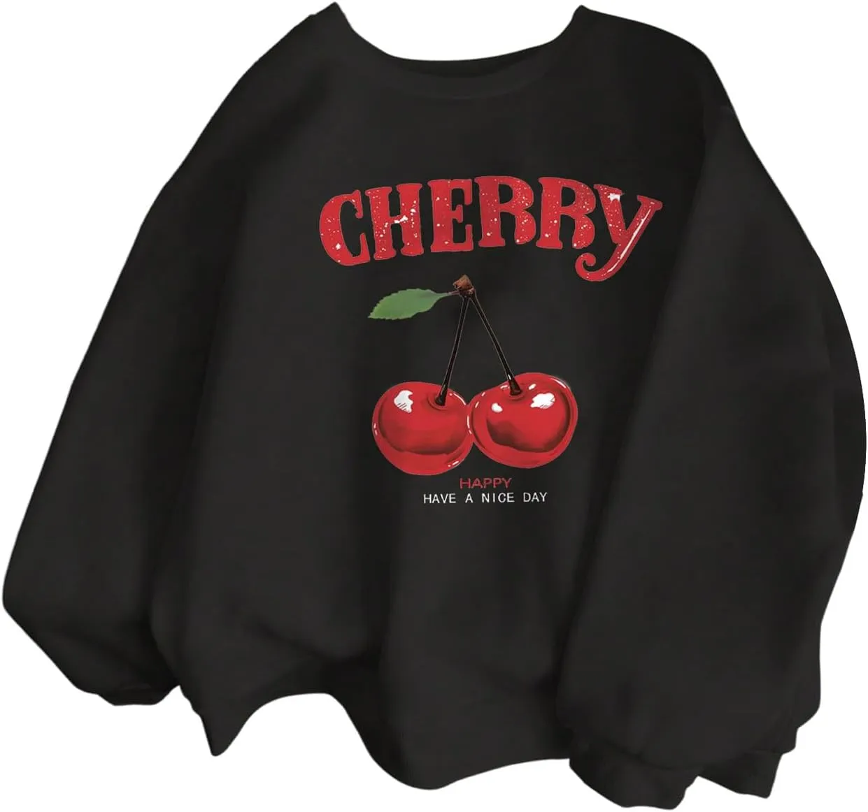 GORGLITTER Women's Cherry Sweatshirt Crewneck Long Sleeve Cute Oversized Pullover Top