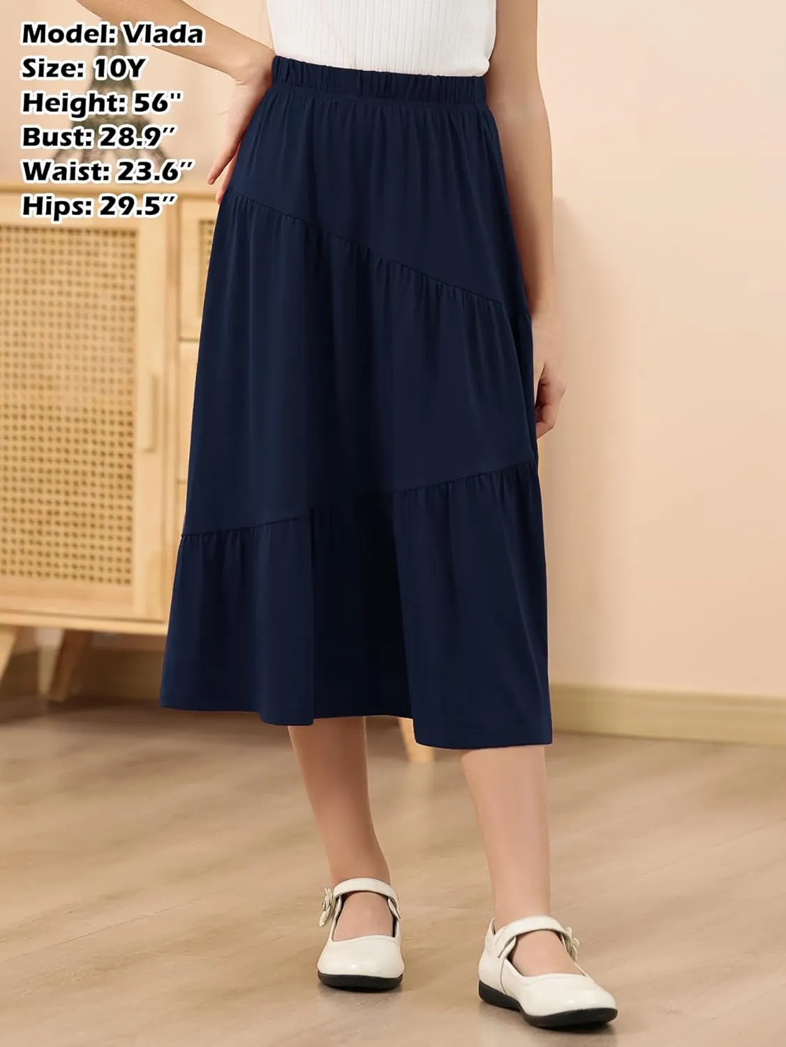 GORLYA Girls Holiday Casual Asymmetrical Tiered Ruffle Hem Long Swing Boho Fancy Maxi Skirt 6-14Y
