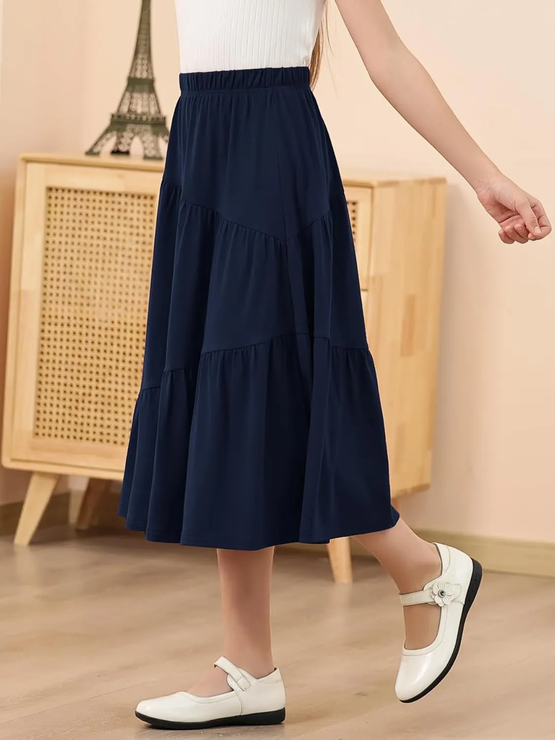 GORLYA Girls Holiday Casual Asymmetrical Tiered Ruffle Hem Long Swing Boho Fancy Maxi Skirt 6-14Y