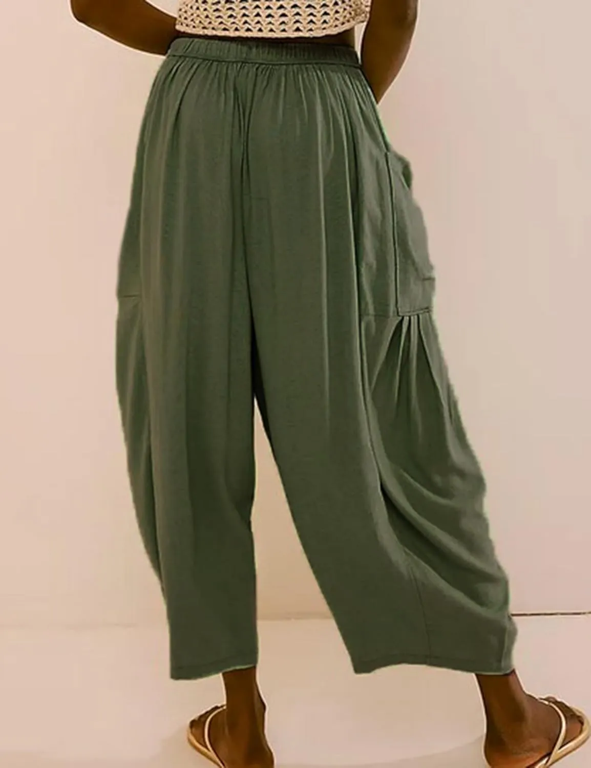 HangNiFang Cotton Linen Wide Leg Pants for Women High Waisted Beach Palazzo Harem Pants