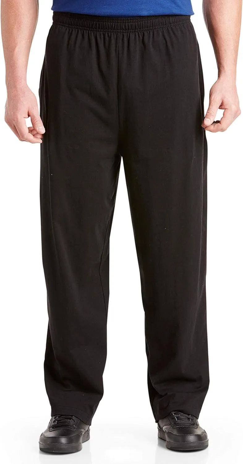 Harbor Bay by DXL Men's Big and Tall Open-Hemmed Jersey Pants | Machine Washable, Elasticized Waistband with Drawstring