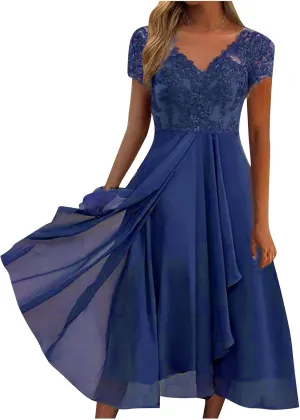 HGps8w Mother of The Bride Dresses for Women Flowy Lace Chiffon Dress Elegant Formal Evening Party Gown for Wedding