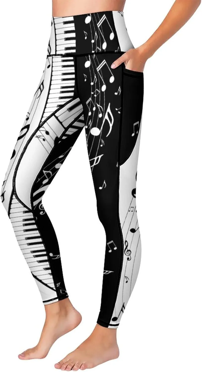 High Waist Yoga Pants with Pockets Tummy Control Workout Running 4 Way Stretch Yoga Leggings for Girls Women