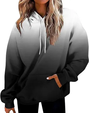 Hoodies For Womens Gradient Print Oversized Sweatshirt Drawstring Pullover With Pocket Trendy Cute Tops for Women Summer