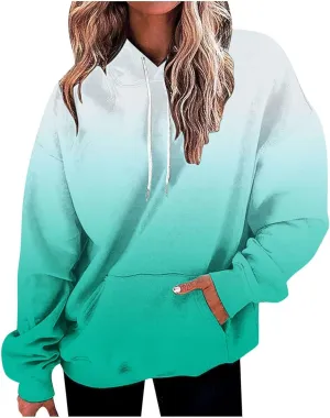 Hoodies For Womens Gradient Print Oversized Sweatshirt Drawstring Pullover With Pocket Trendy Cute Tops for Women Summer