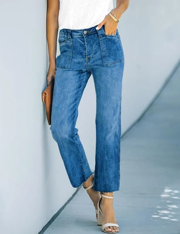 HUNGSON Women's Wide Leg Jeans High Waisted Stretchy Capri Pants Loose Denim Pants