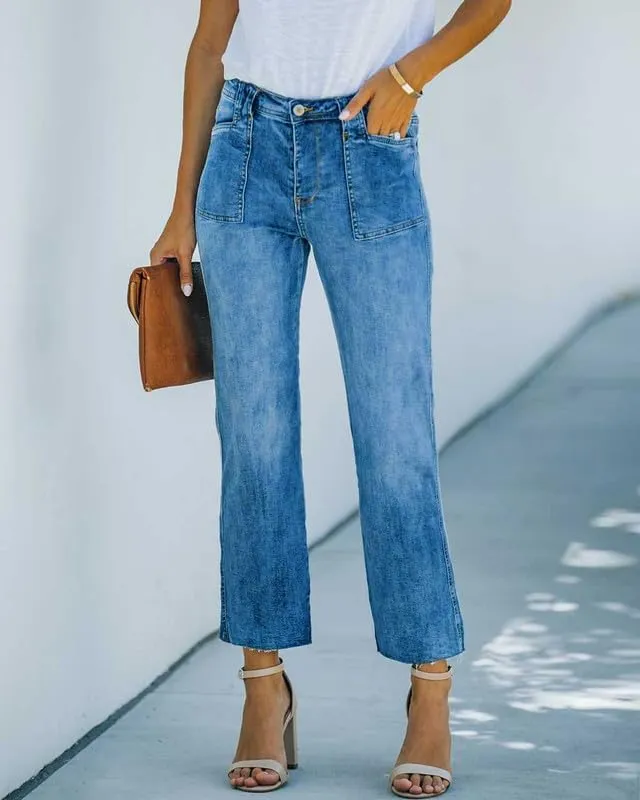 HUNGSON Women's Wide Leg Jeans High Waisted Stretchy Capri Pants Loose Denim Pants