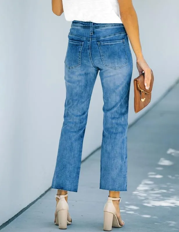 HUNGSON Women's Wide Leg Jeans High Waisted Stretchy Capri Pants Loose Denim Pants
