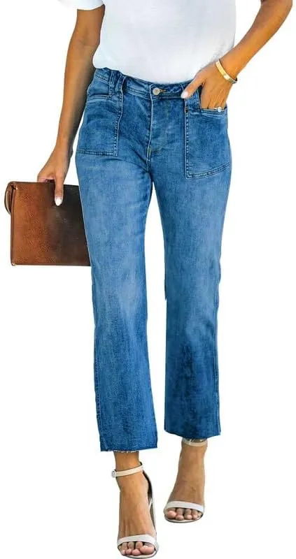 HUNGSON Women's Wide Leg Jeans High Waisted Stretchy Capri Pants Loose Denim Pants