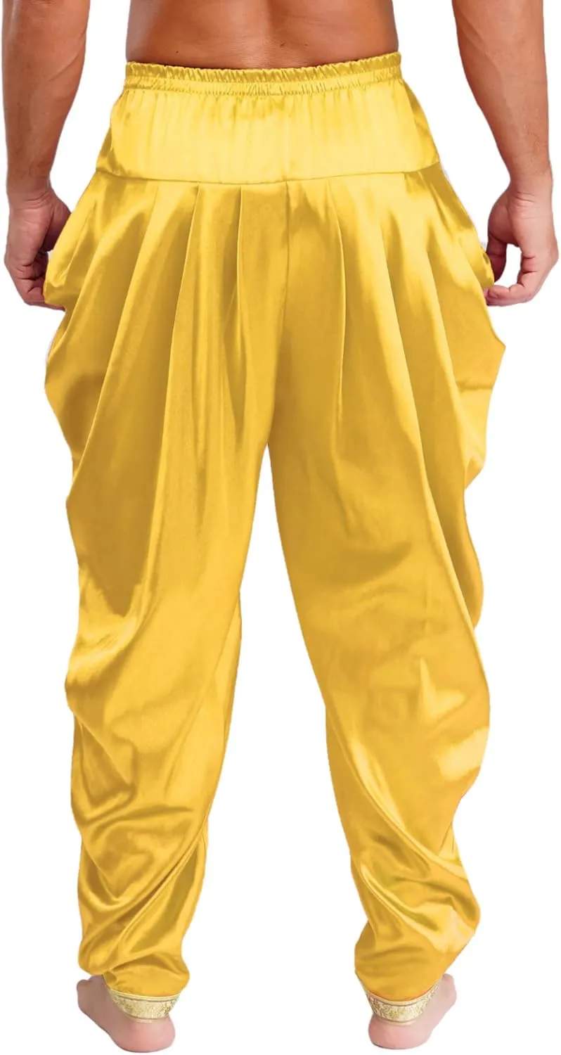 iiniim Mens Solid Color Elastic Waist Dhoti Pants Palazzo Trousers Loose Fit Belly Dance Harem Pants