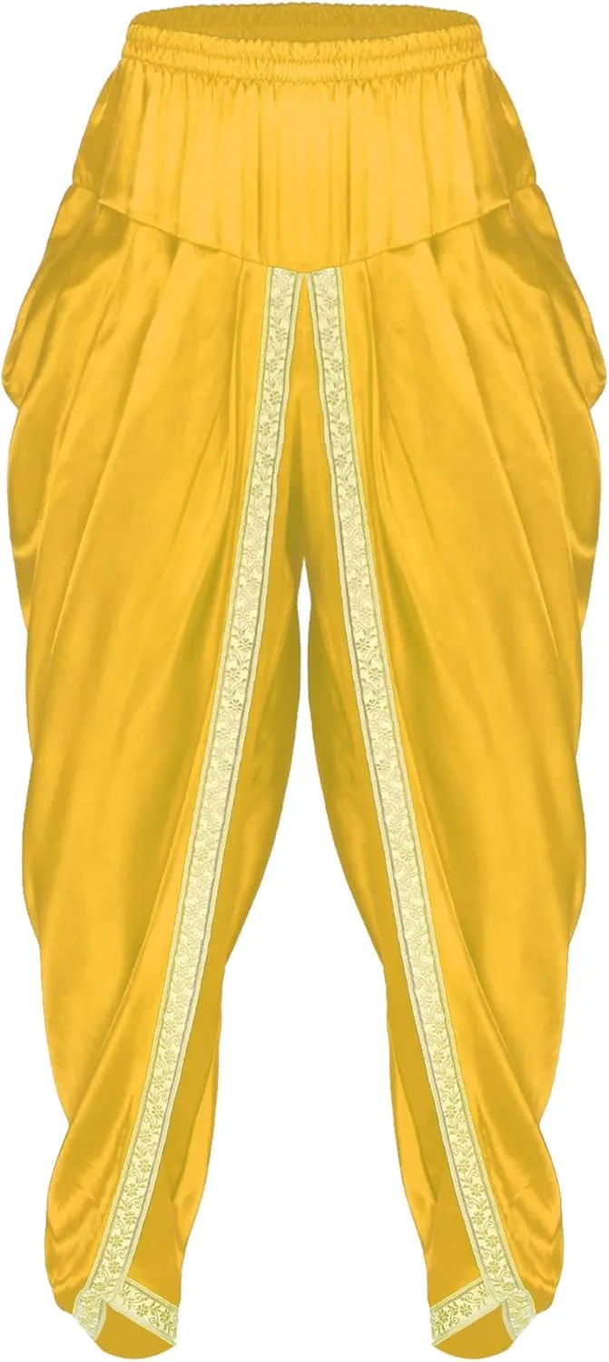 iiniim Mens Solid Color Elastic Waist Dhoti Pants Palazzo Trousers Loose Fit Belly Dance Harem Pants