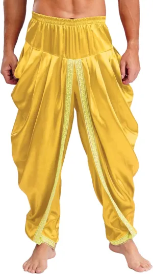 iiniim Mens Solid Color Elastic Waist Dhoti Pants Palazzo Trousers Loose Fit Belly Dance Harem Pants