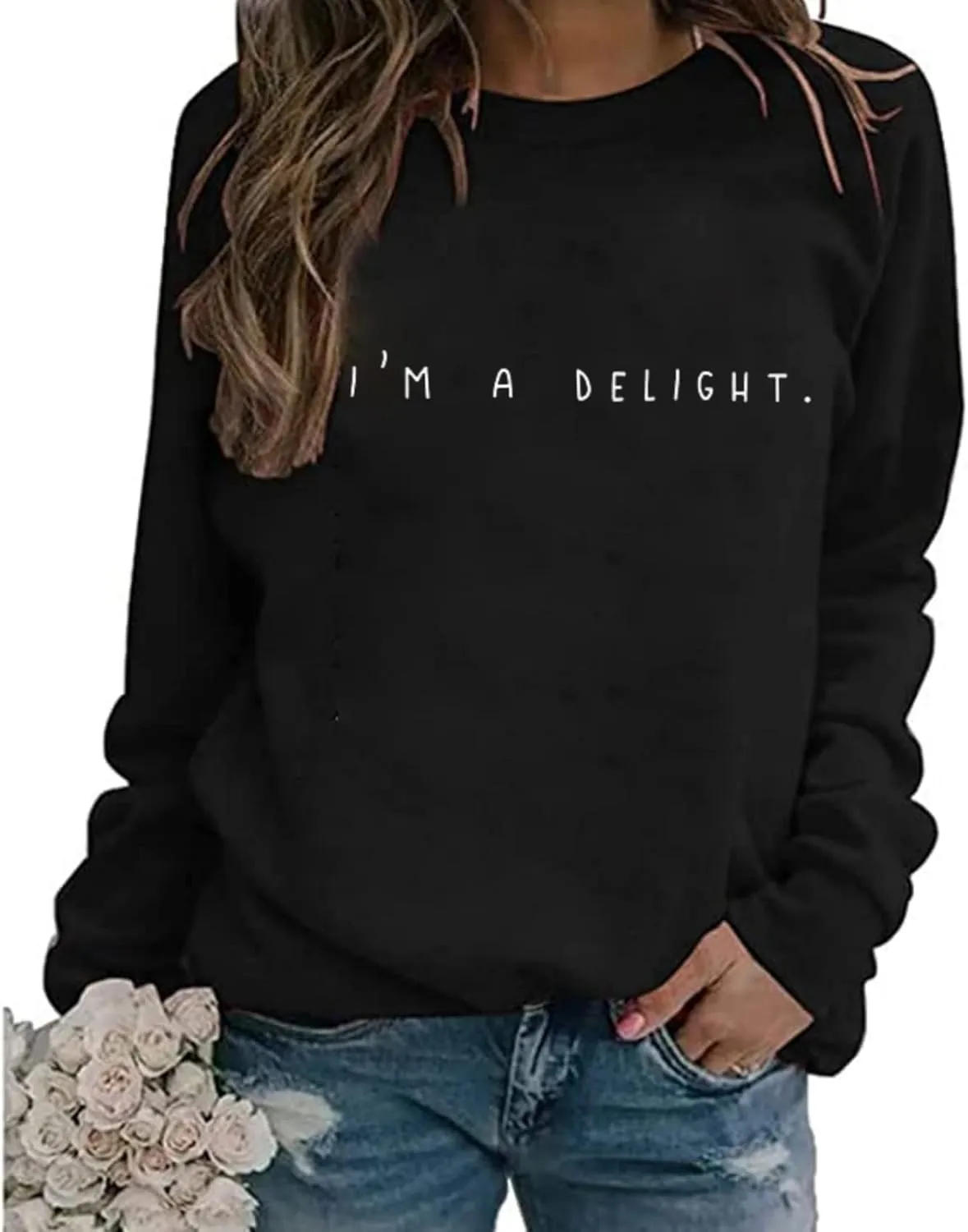 I'M A Delight Sweatshirt Women Funny Saying Letter Print Crewneck Pullover Humor Sarcastic Sayings Long Sleeve Tops