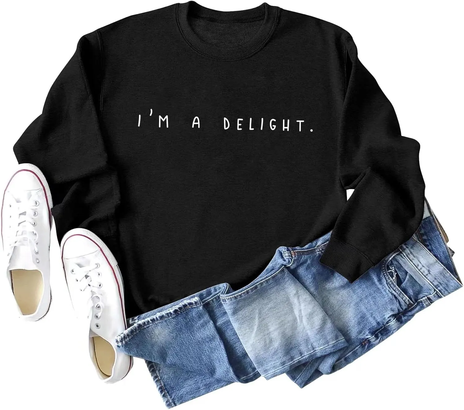 I'M A Delight Sweatshirt Women Funny Saying Letter Print Crewneck Pullover Humor Sarcastic Sayings Long Sleeve Tops