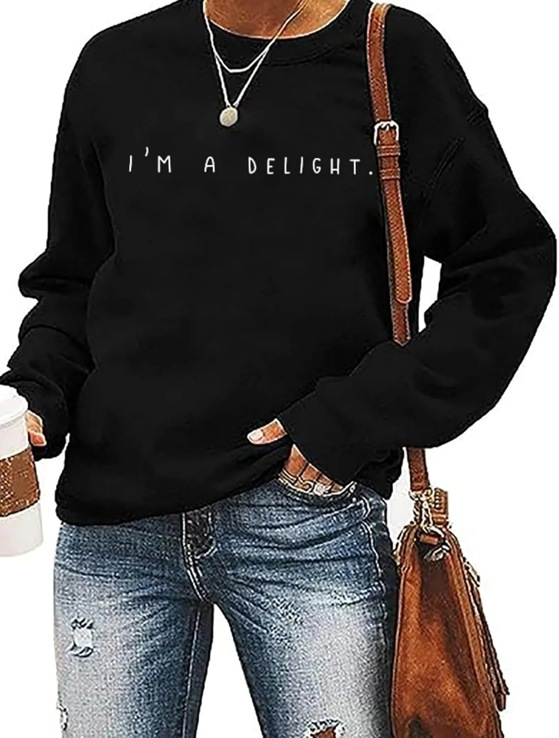 I'M A Delight Sweatshirt Women Funny Saying Letter Print Crewneck Pullover Humor Sarcastic Sayings Long Sleeve Tops