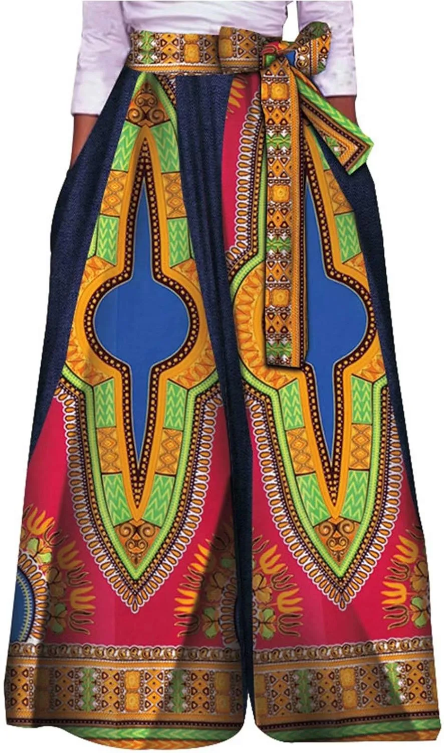 iooiooi African High Waist Printing Pants for Women Fashion Casual Wide Leg Pants