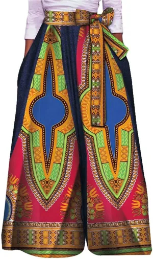 iooiooi African High Waist Printing Pants for Women Fashion Casual Wide Leg Pants