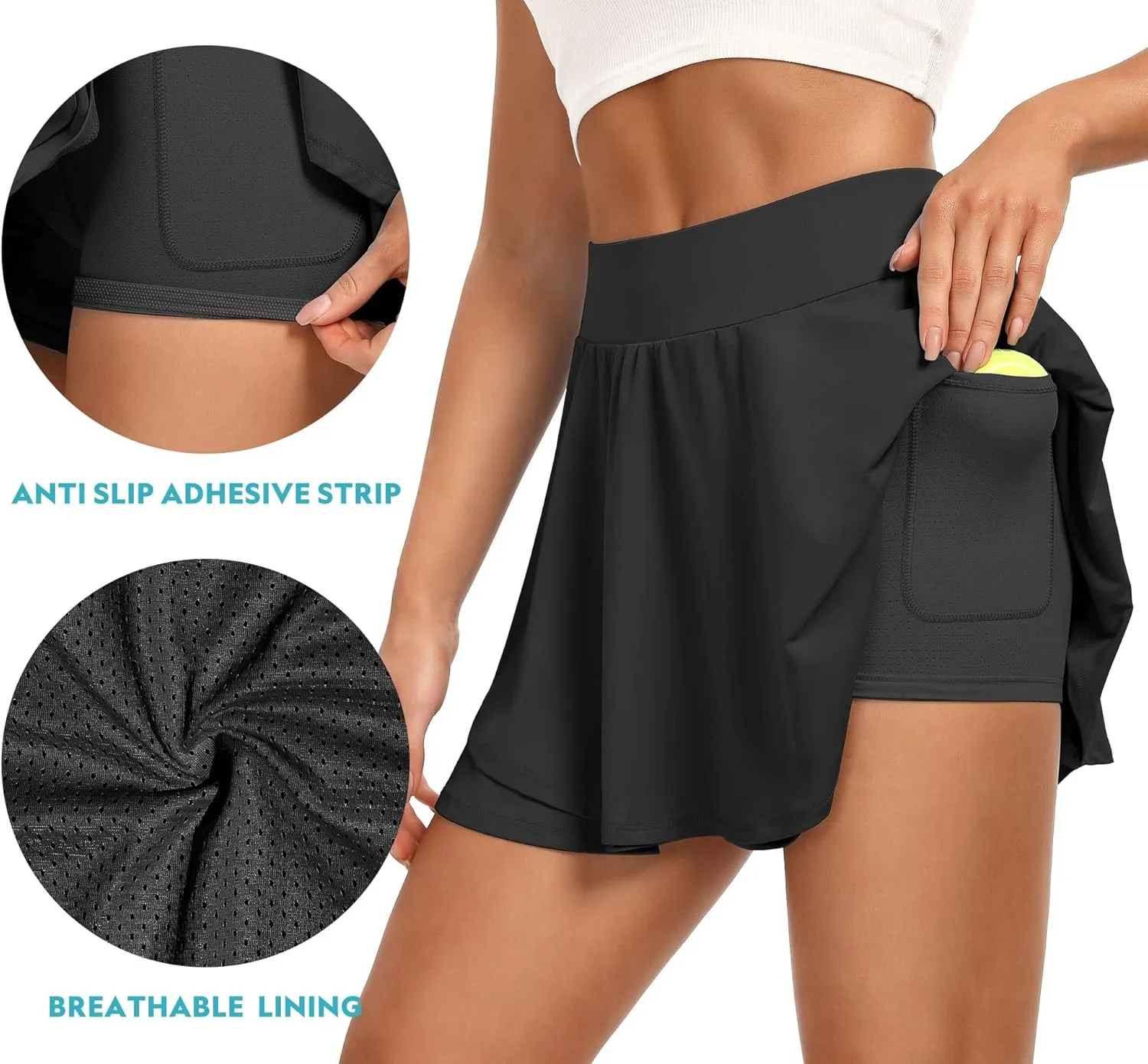 IUGA Tennis Skirt Pleated Skorts for Woman Double Ruffle Golf Skirts for Women Skort with Pockets Tummy Control Athletic