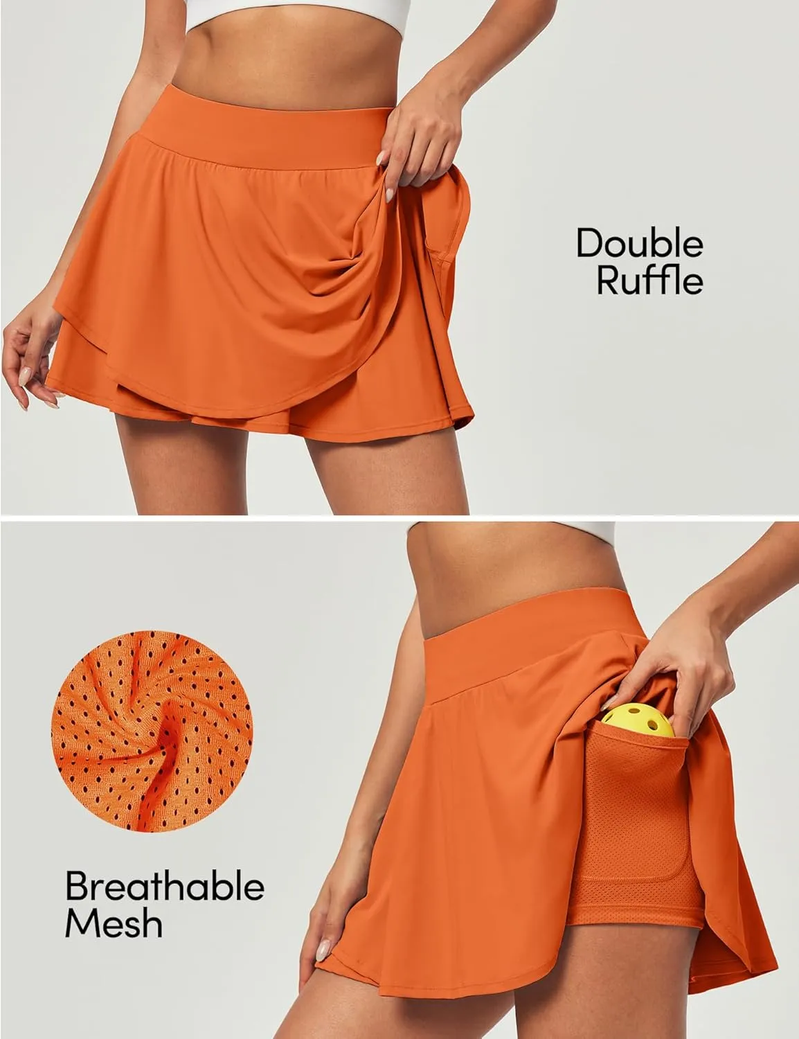 IUGA Tennis Skirt Pleated Skorts for Woman Double Ruffle Golf Skirts for Women Skort with Pockets Tummy Control Athletic