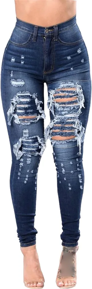 JEKE-DG Women's High Waist Ripped Ankle Jeans Distressed Butt Lifting Denim Stretch Slim Skinny Trousers