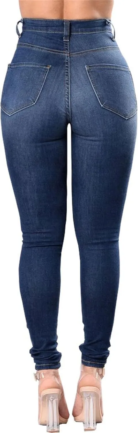 JEKE-DG Women's High Waist Ripped Ankle Jeans Distressed Butt Lifting Denim Stretch Slim Skinny Trousers