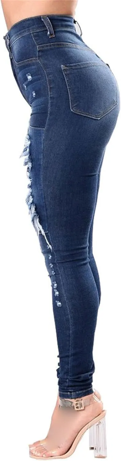 JEKE-DG Women's High Waist Ripped Ankle Jeans Distressed Butt Lifting Denim Stretch Slim Skinny Trousers
