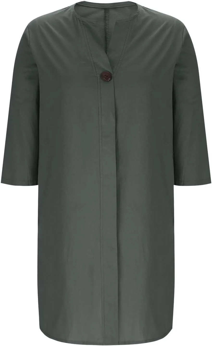 JOAU Plus Size Linen Dresses for Women 2025 Casual Summer 3/4 Sleeve V Neck Side Slit Hem Flowy Beach Midi Dress with Pockets