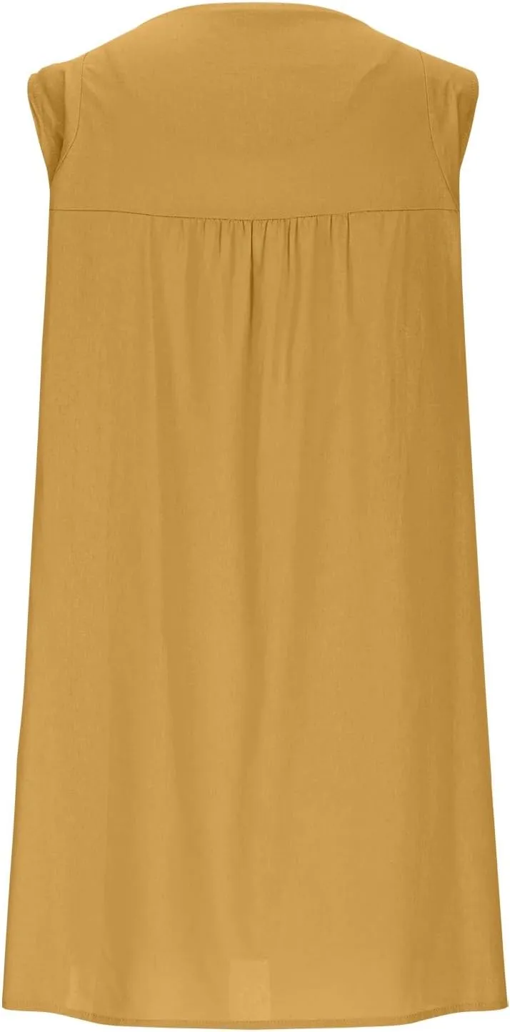 JOAU Womens Crew Neck Sleeveless Cotton Linen Tank Dress Casual Loose Shift Tunic Mini Dresses Summer Beach Vacation Sundress