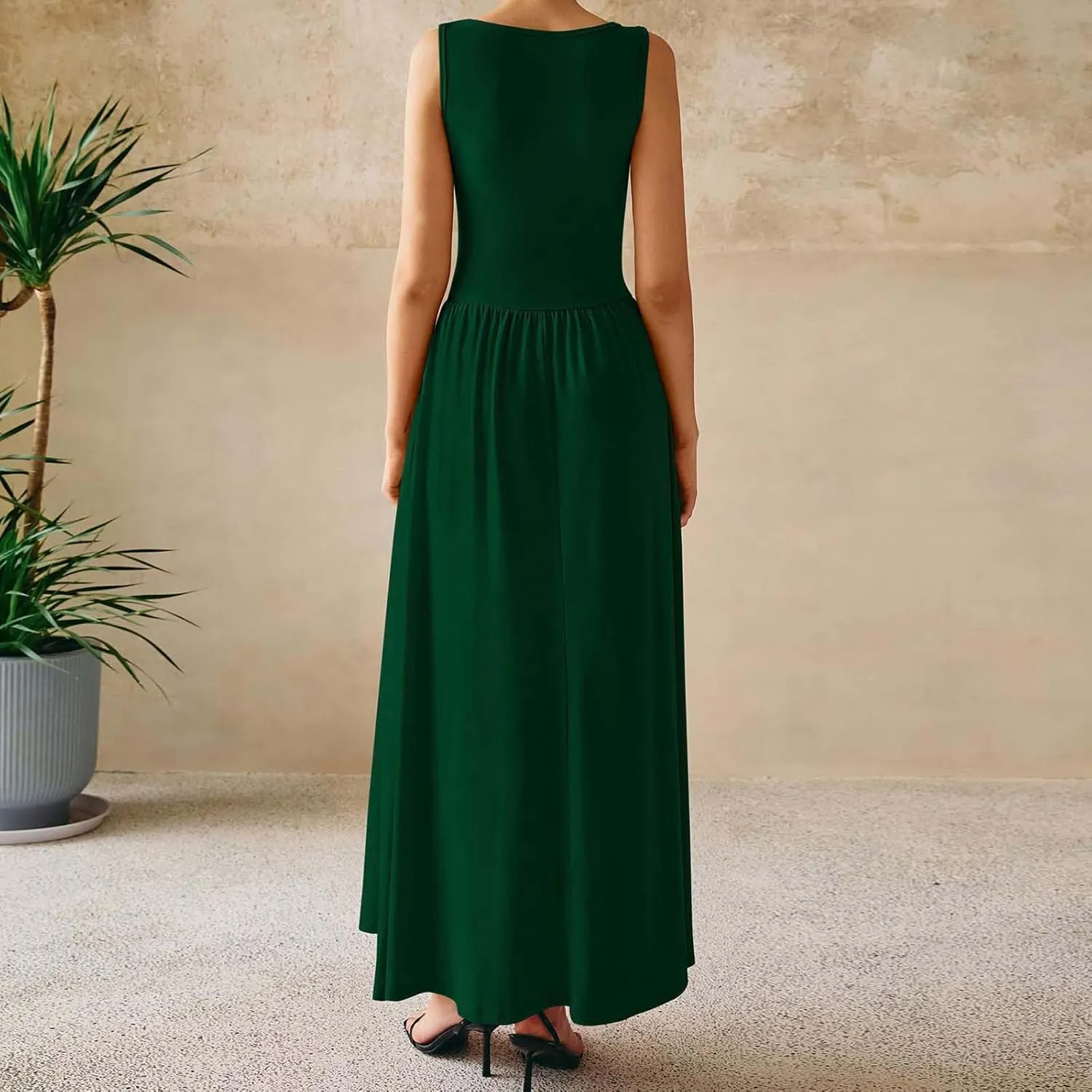 JOAU Women's Summer Tank Maxi Dress with Pockets Sleeveless A-Line Dresses Casual T-Shirt Dress Flowy Pleated Beach Sundress