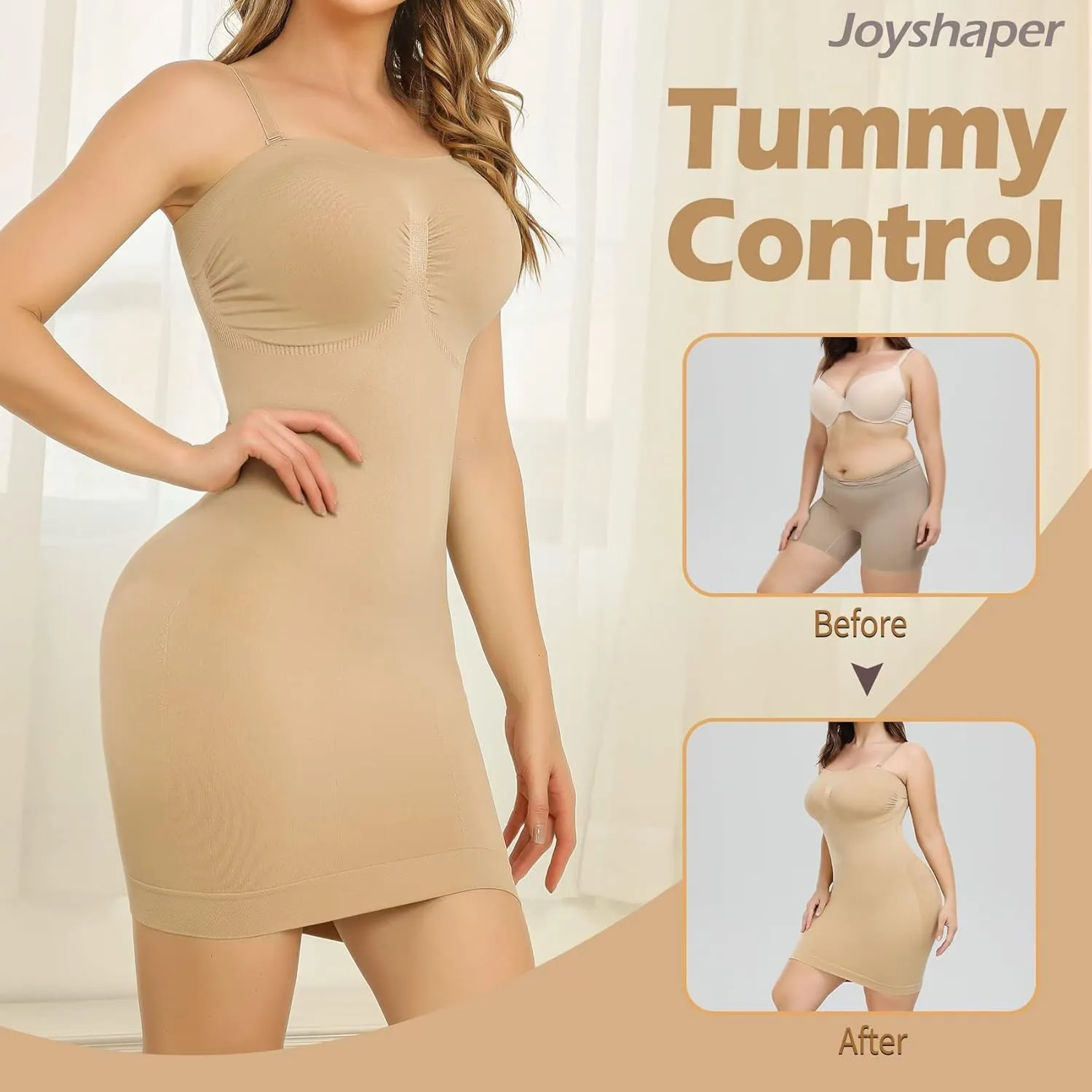 JOYSHAPER Strapless Shapewear Slip for Women Under Dress Full Slips Dress Tummy Control Camisole Body Shaper Seamless