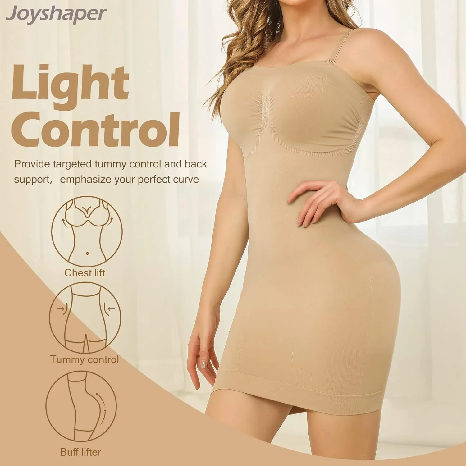 JOYSHAPER Strapless Shapewear Slip for Women Under Dress Full Slips Dress Tummy Control Camisole Body Shaper Seamless