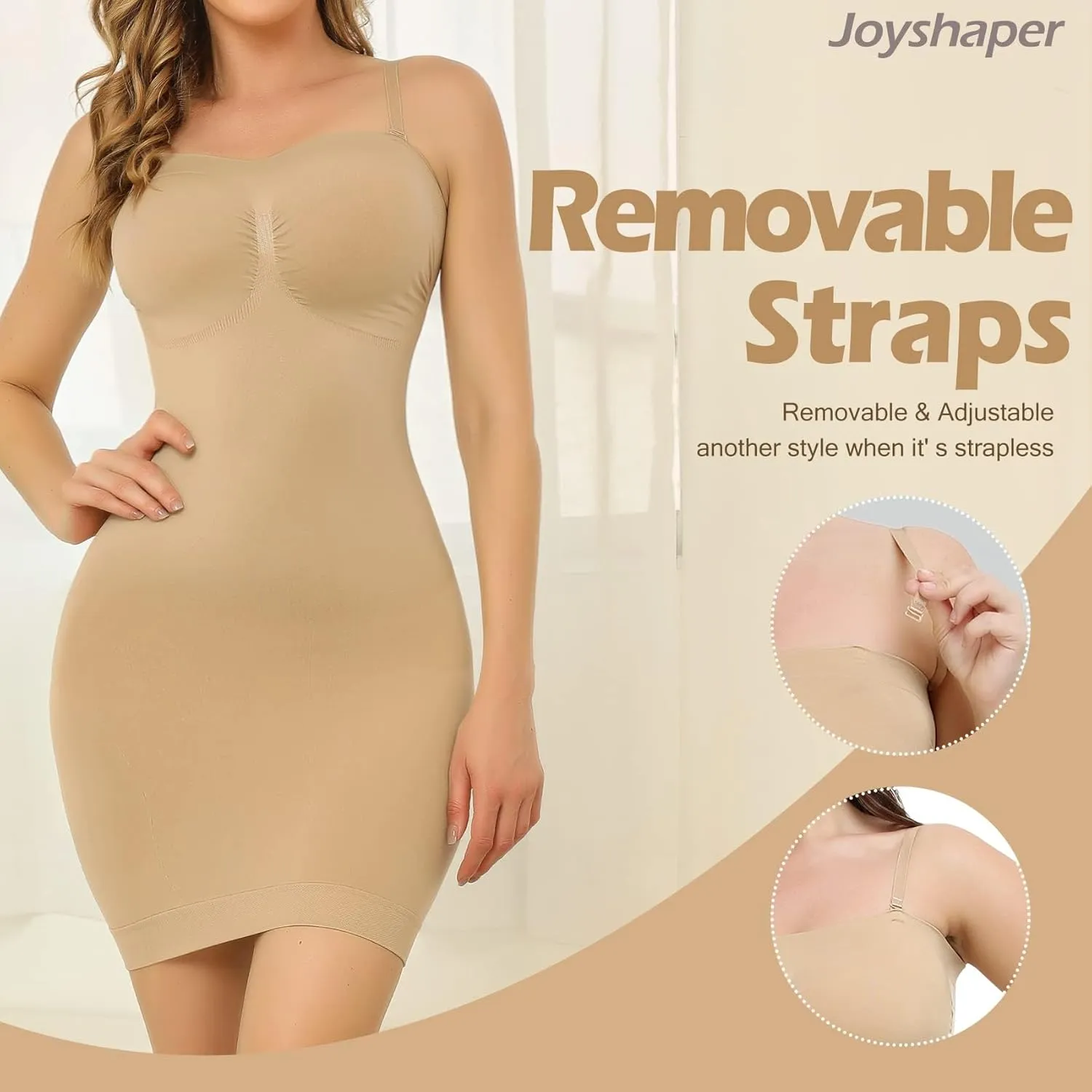 JOYSHAPER Strapless Shapewear Slip for Women Under Dress Full Slips Dress Tummy Control Camisole Body Shaper Seamless