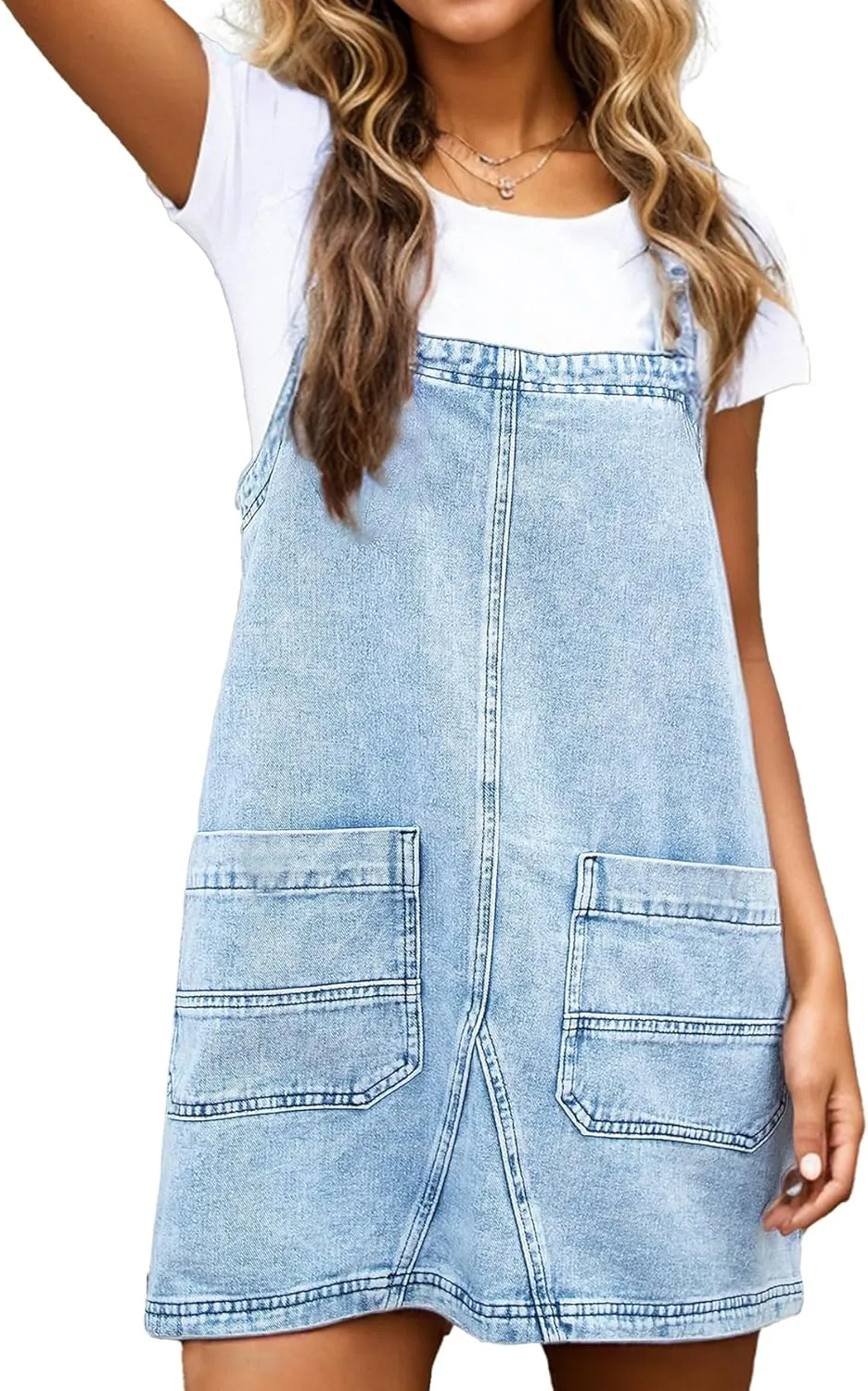 Kedera Women's Denim Overall Dress Jean Romper Mini Dress Adjustable Strap Denim Dress with Pockets