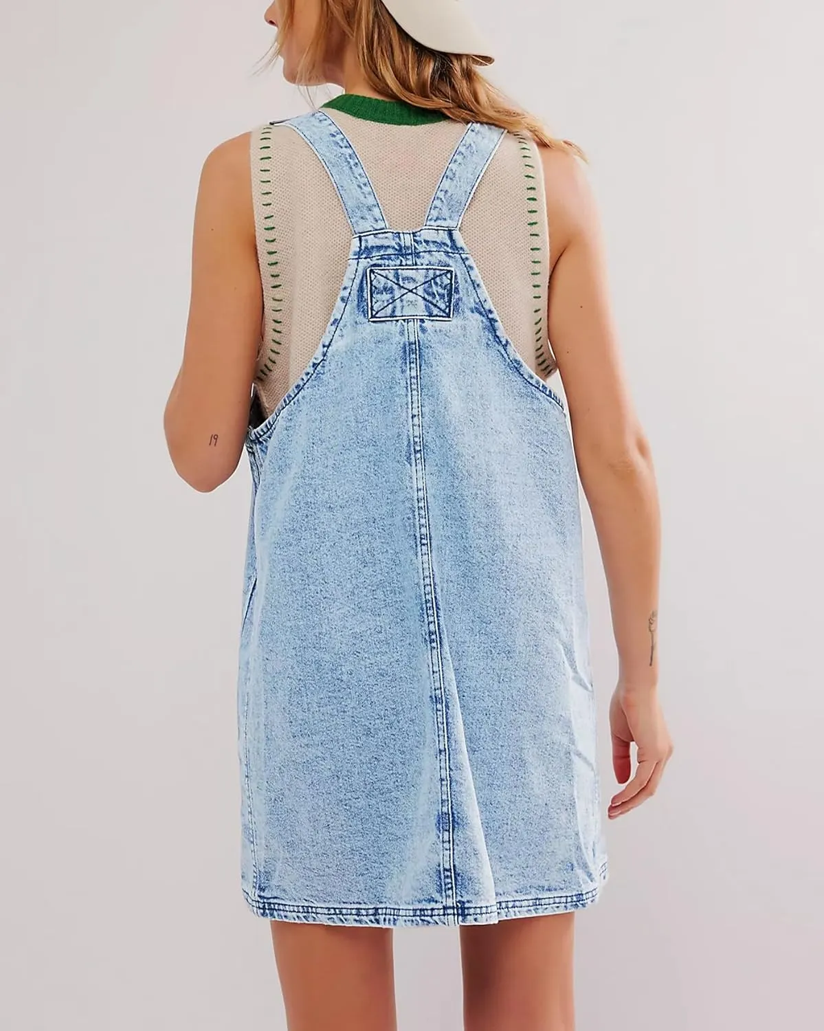 Kedera Women's Denim Overall Dress Jean Romper Mini Dress Adjustable Strap Denim Dress with Pockets