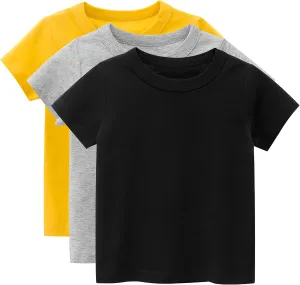 Kids Boys 3 Pack T-Shirt Cotton Tee Short Sleeve Crewneck Top Undershirts 1-8 Years