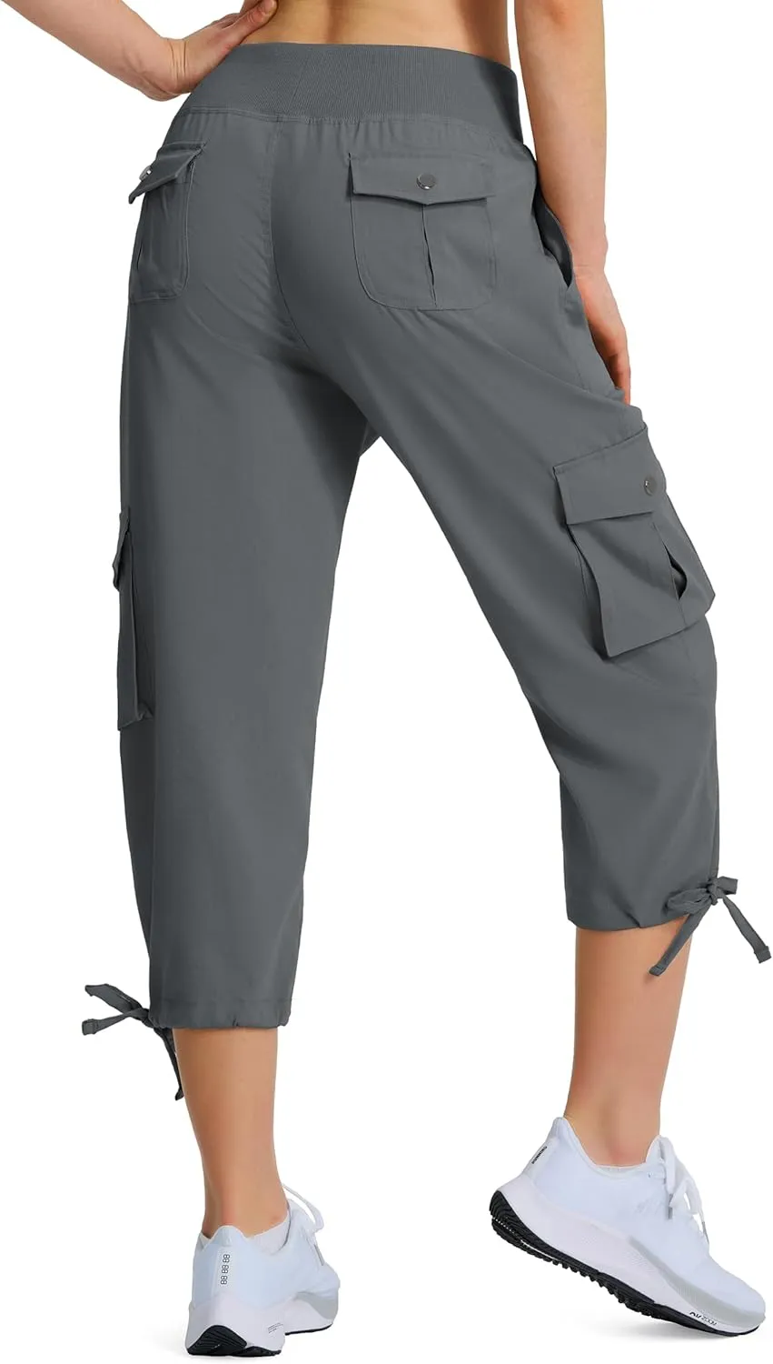 Ksmien Women's Hiking Capris Quick Dry Lightweight Ladies Summer Cargo Pants 8 Pockets for Travel Camping