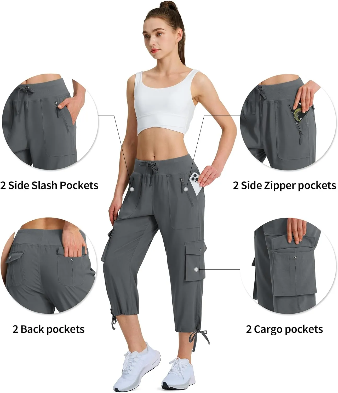 Ksmien Women's Hiking Capris Quick Dry Lightweight Ladies Summer Cargo Pants 8 Pockets for Travel Camping