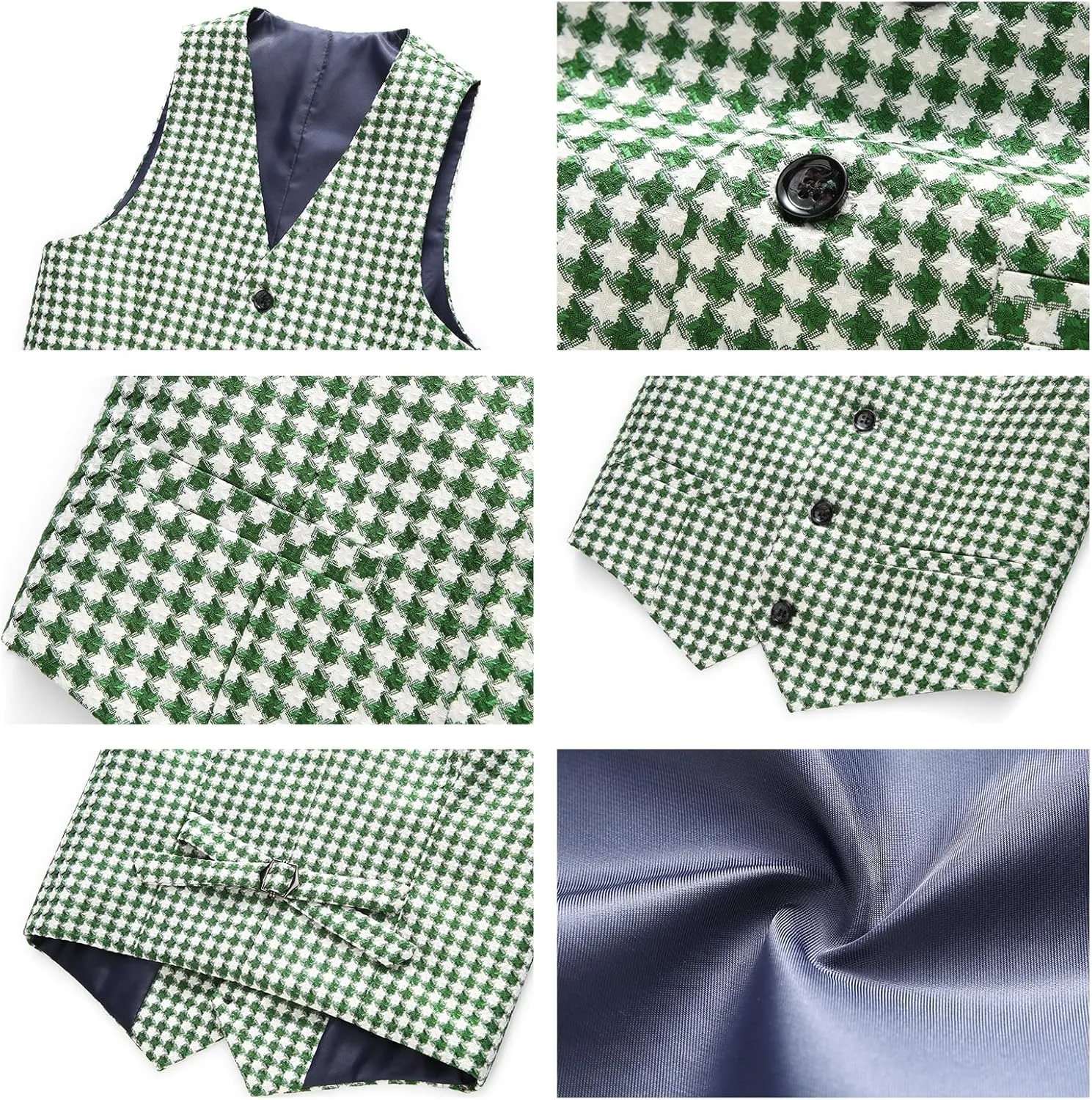 Lamgool Boys Suits 3 Piece Slim Fit Houndstooth Tuxedo Blazer Jacket Pant for Kids Prom Wedding Formal Dress Suit Set 4-16Y