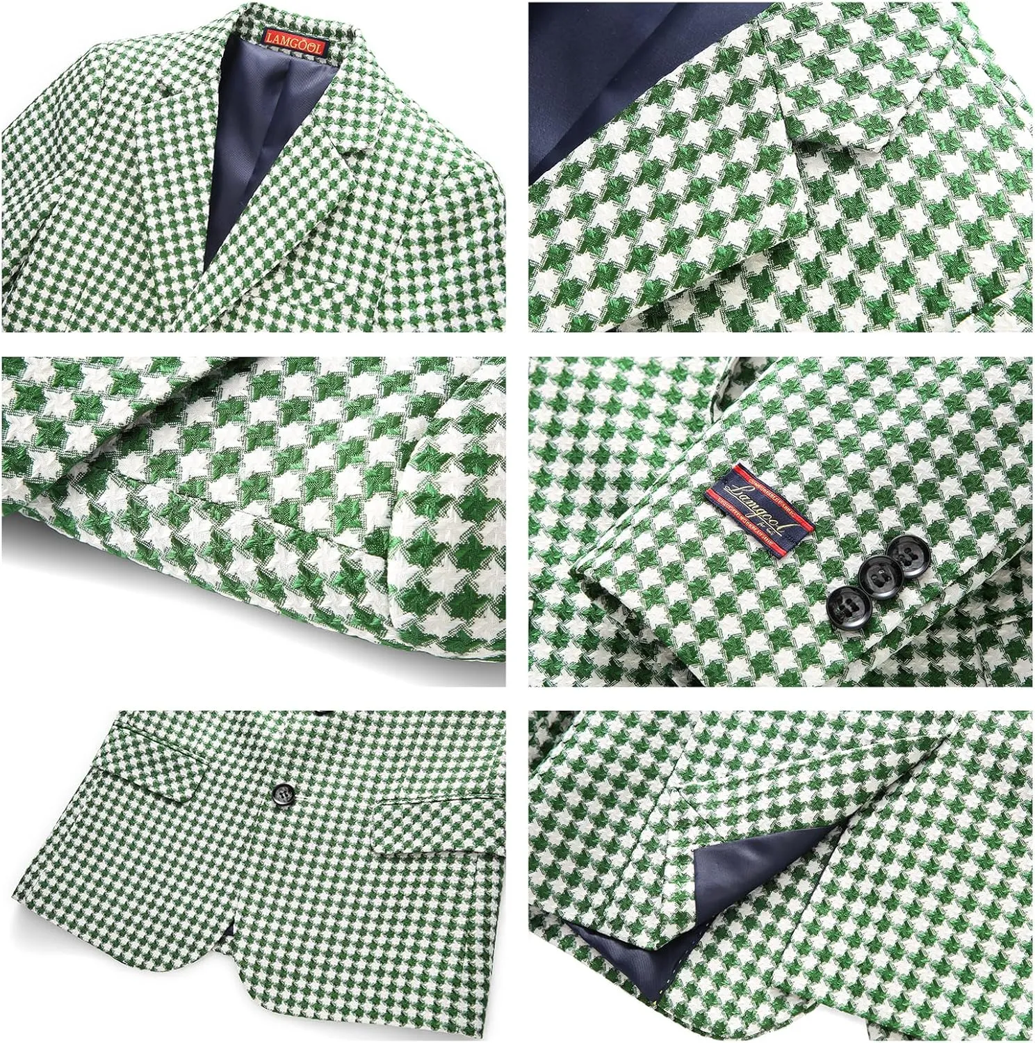 Lamgool Boys Suits 3 Piece Slim Fit Houndstooth Tuxedo Blazer Jacket Pant for Kids Prom Wedding Formal Dress Suit Set 4-16Y