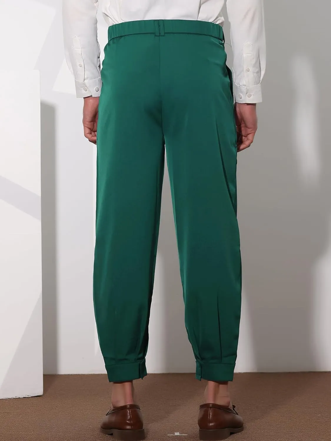 Lars Amadeus Cropped Formal Pants for Men's Solid Color Double Pleated Tapered Dress Pants
