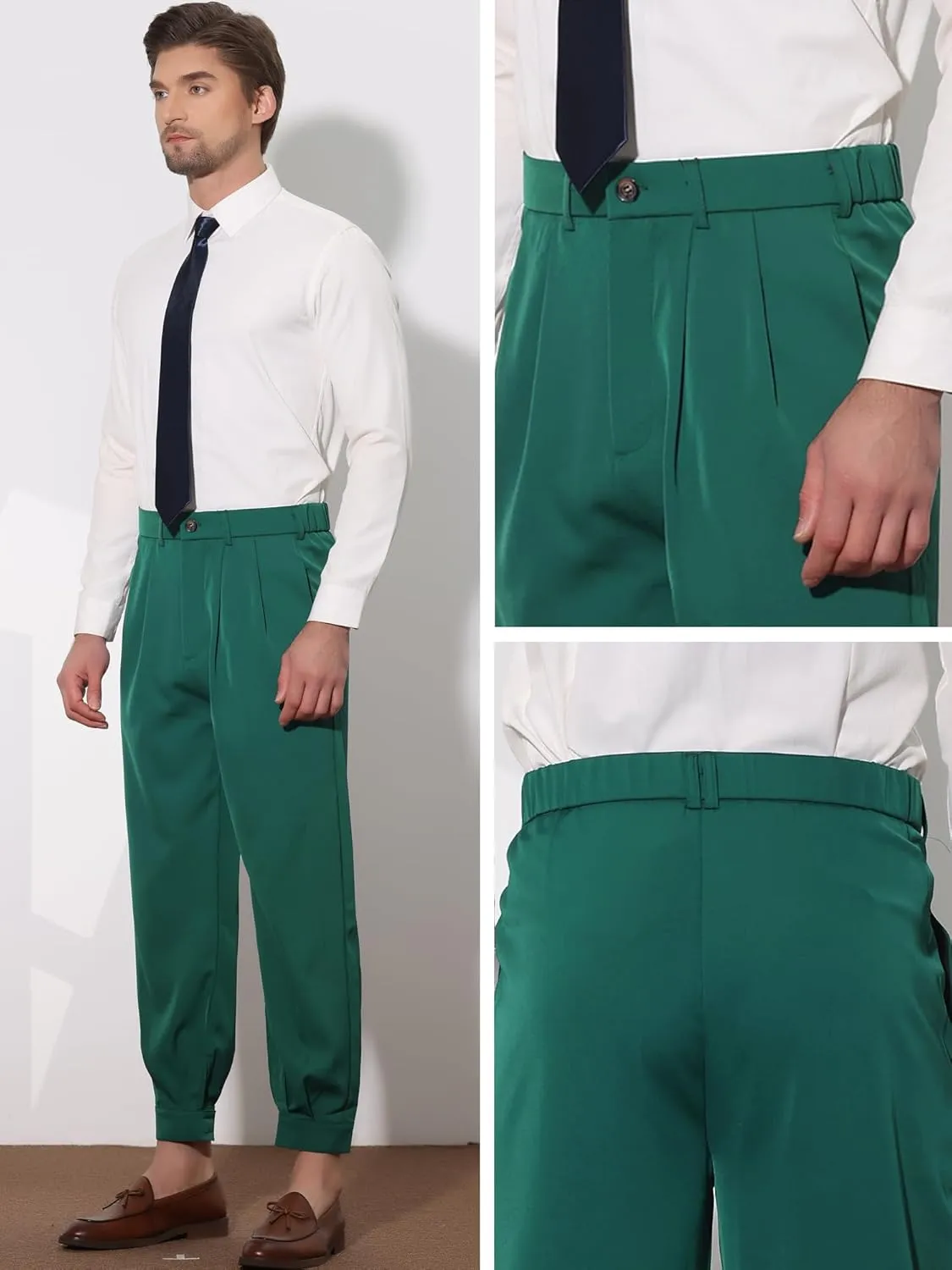 Lars Amadeus Cropped Formal Pants for Men's Solid Color Double Pleated Tapered Dress Pants