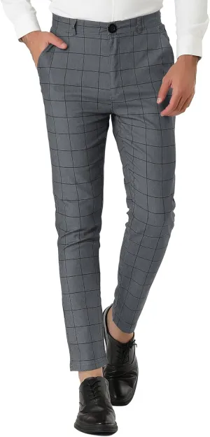 Lars Amadeus Men's Dress Plaid Slim Fit Flat Front Business Pants with Pockets